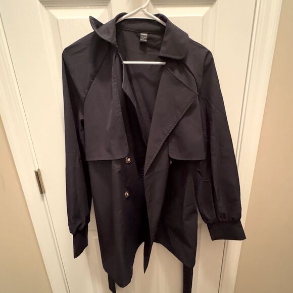 SHEIN Never Been Worn Lapel Neck Double Button Belted Trench Coat S Navy Blue - Picture 2 of 14